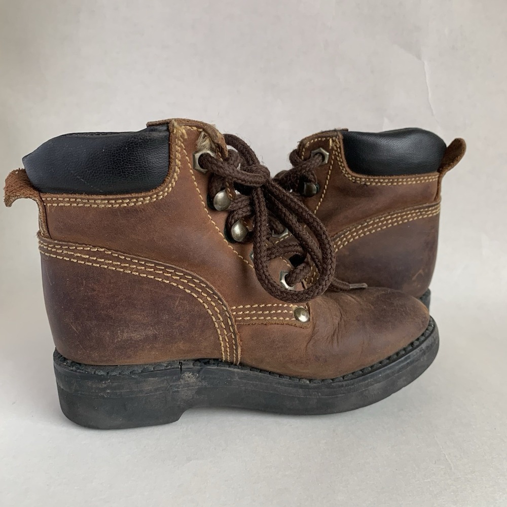 Justin Kids Original Leather‎ Work Boots Western 8.5D Chore Ranchwear Brown - Picture 4 of 7